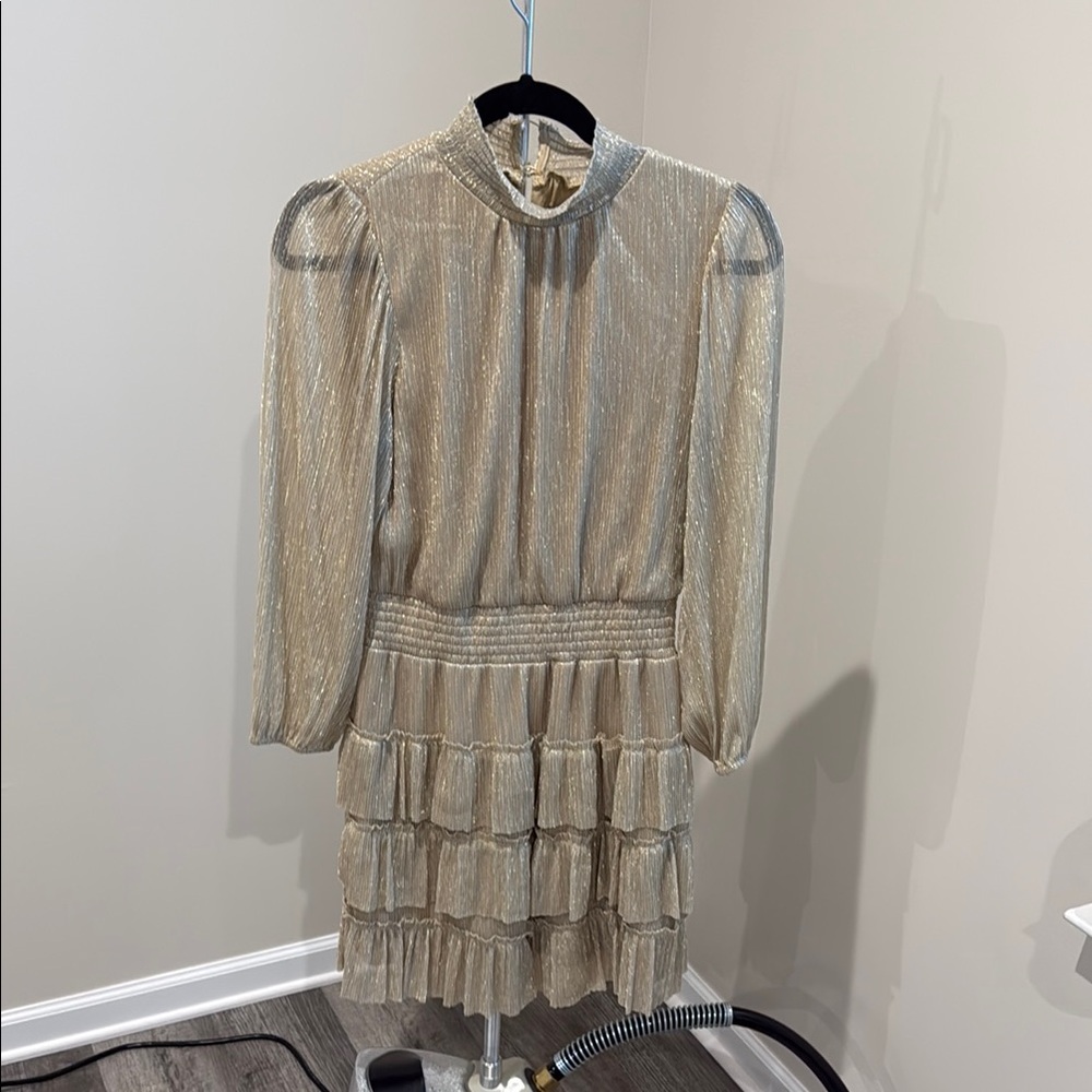 Chic Metallic Long Sleeve Dress